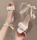 One-Strap High Heels For Women Summer Fairy With Dress Chunky Heel 2023 New Lace-Up French Style High-End Sandals_vogvips.com