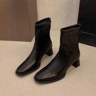 Women Boots High Heel Korean Version Simple Design Square Toe Fashion Shoes Free Shipping_vogvips.com
