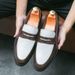 New Fashion Men's British Black Business Casual Loafer Shoes Daily Driving Office Leather Shoes One Foot Pedal Lazy Brown Banquet Dress Wedding Men's_vogvips.com