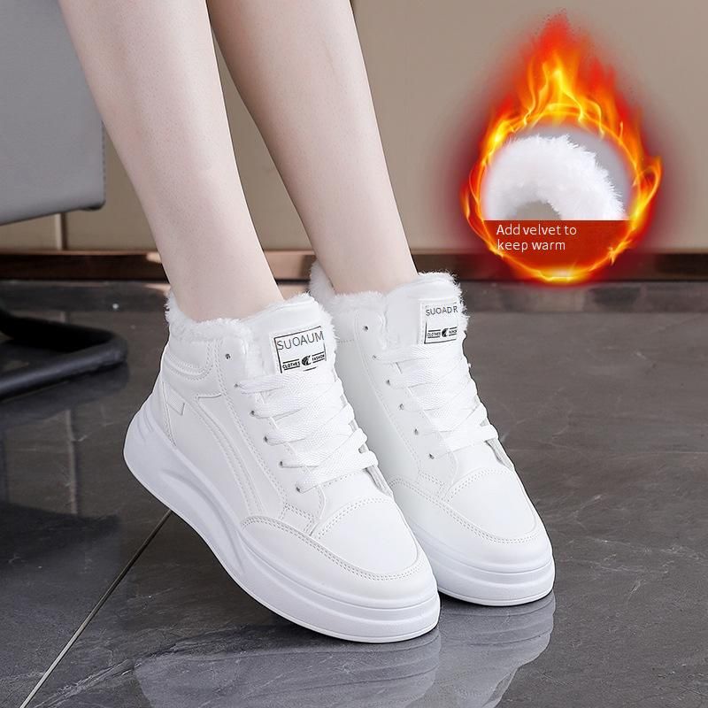 Women's Casual Sneakers Winter Ins Fashion Flat Shoes With Faux Fur Lining Cross Strap Low Top Platform Shoes For Daily Wear_vogvips.com