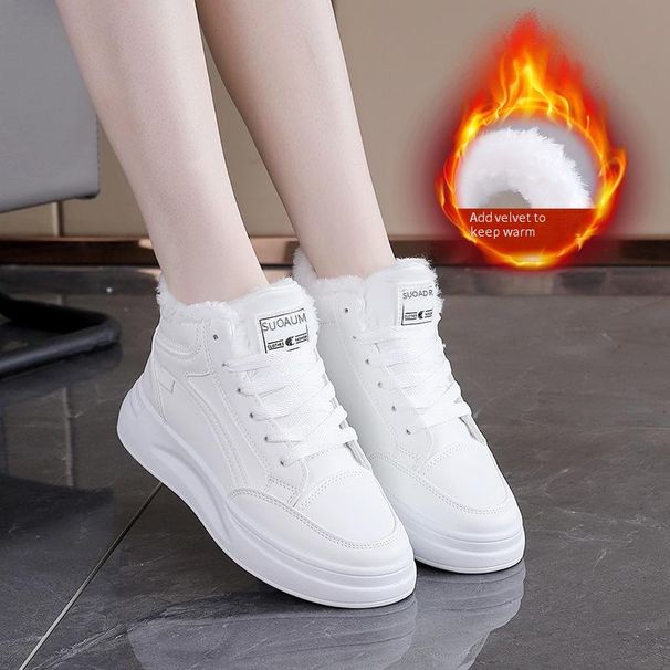 Women's Casual Sneakers Winter Ins Fashion Flat Shoes With Faux Fur Lining Cross Strap Low Top Platform Shoes For Daily Wear_vogvips.com