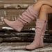 Women's Plus Size Suede Round Toe Slouch Boots Side Zipper Winter Style Pleated Western Boot_vogvips.com