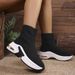 Women's Autumn Flyknit Casual Sock Boots Breathable Thick Sole Platform Slip-On Elastic Ankle Boots Plus Size Sports Style_vogvips.com