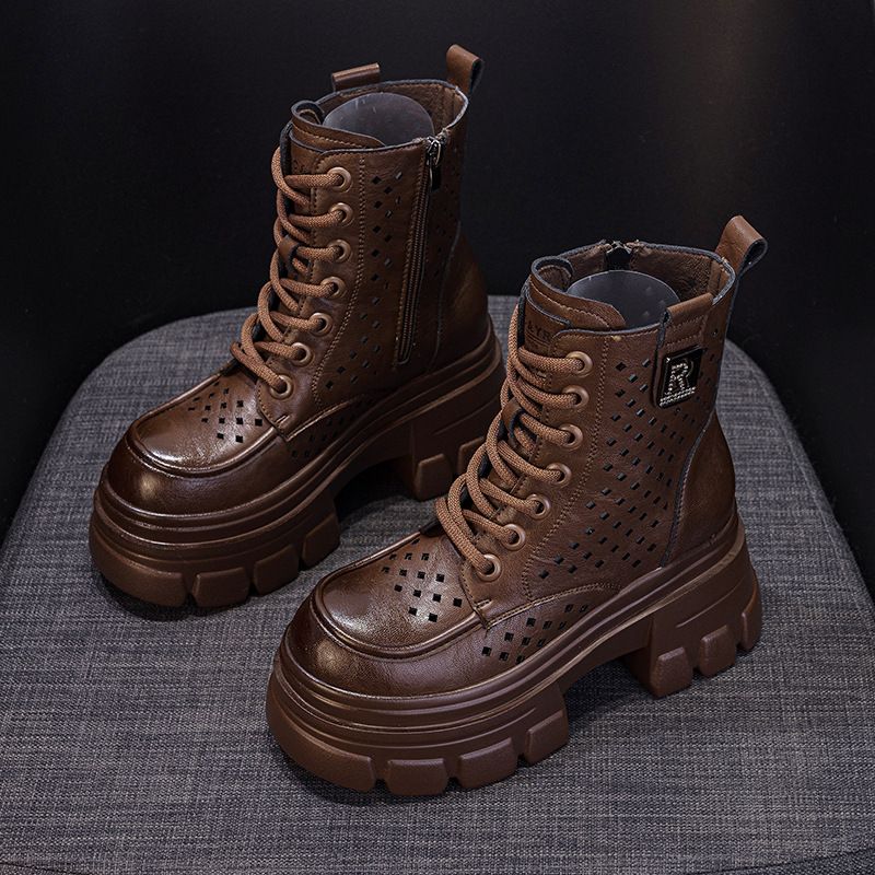 Thick-soled Hollowed Martin Boots Hollowed Breathable Mesh Boots Punched Hole Martin Boots Height-increasing Women's Boots_vogvips.com
