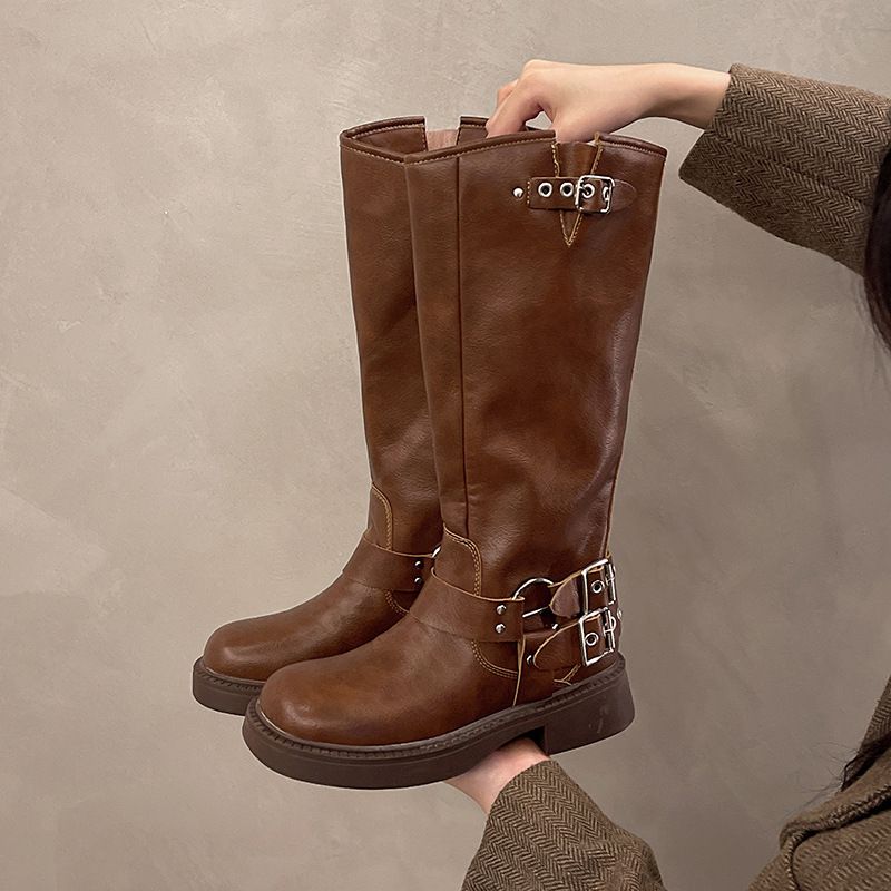 Brown Knee High Boots For Women 2025 Autumn And Winter New Genuine Leather Western Cowboy Boots Long Boots High Knight Boots_vogvips.com