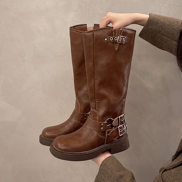 Brown Knee High Boots For Women 2025 Autumn And Winter New Genuine Leather Western Cowboy Boots Long Boots High Knight Boots_vogvips.com