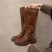 Brown Knee High Boots For Women 2025 Autumn And Winter New Genuine Leather Western Cowboy Boots Long Boots High Knight Boots_vogvips.com
