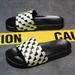 One Word Drag Men's Black And White Checkerboard Large EVA Soft Bottom Beach Slippers Slide Slippers_vogvips.com