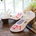 Mesh Square High Thick Heels, Summer Mesh, Embroidered Shoes, Sandals, Antique Style, Lotus Flower Women_vogvips.com