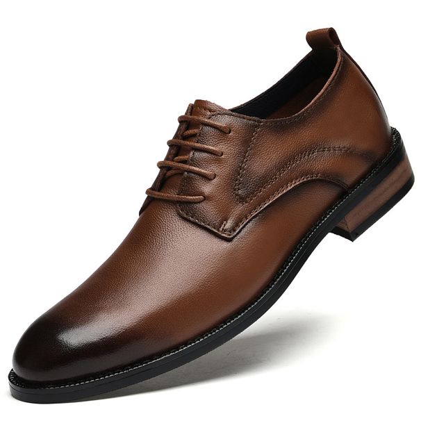 Bottom Polishing Style Formal Leather Shoes Men's Casual Leather Shoes Low-top Heightening Lace-up Men's Shoes_vogvips.com