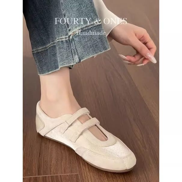 Cowhide Edition~Velcro Casual Sports Shoes For Women, Versatile Ballet Style, Mary Jane Genuine Leather, Red Flat Single_vogvips.com