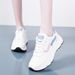 Women's Casual Sports Shoes For Spring And Autumn, Leather Upper With Color Blocking, Thick-soled Student Sneakers,_vogvips.com