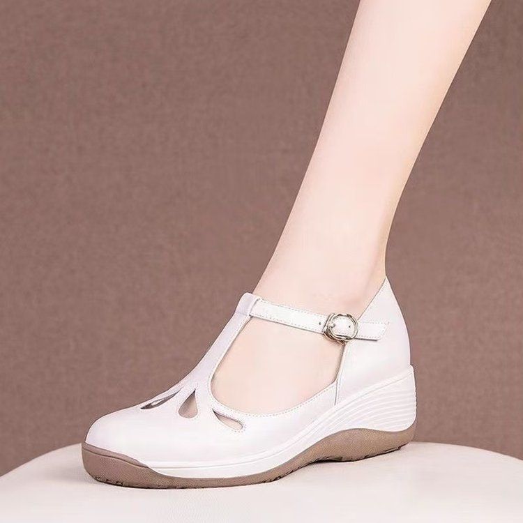 Baotou Sandals Women's Fashion Hollow Comfortable Breathable Leather Cool Slippers Soft Sole Mother Shoes Wedge Heel Women's Shoes_vogvips.com
