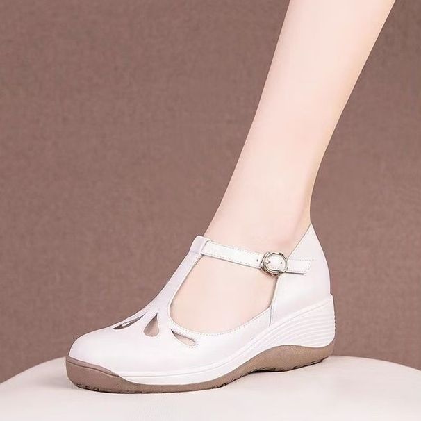 Baotou Sandals Women's Fashion Hollow Comfortable Breathable Leather Cool Slippers Soft Sole Mother Shoes Wedge Heel Women's Shoes_vogvips.com