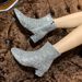 2025 Autumn/Winter New Coarse Heel Middle Heel Short Boots For Women Cross Border Large Size Glitter Glitter Round Head Coarse Heel Martin Boots_vogvips.com