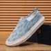 .A Man Is Wearing A Pair Of Slippers Made Of Plush Fabric, A Pair Of Casual Canvas Shoes Made Of Linen, And A Pair Of Men's Slippers._vogvips.com