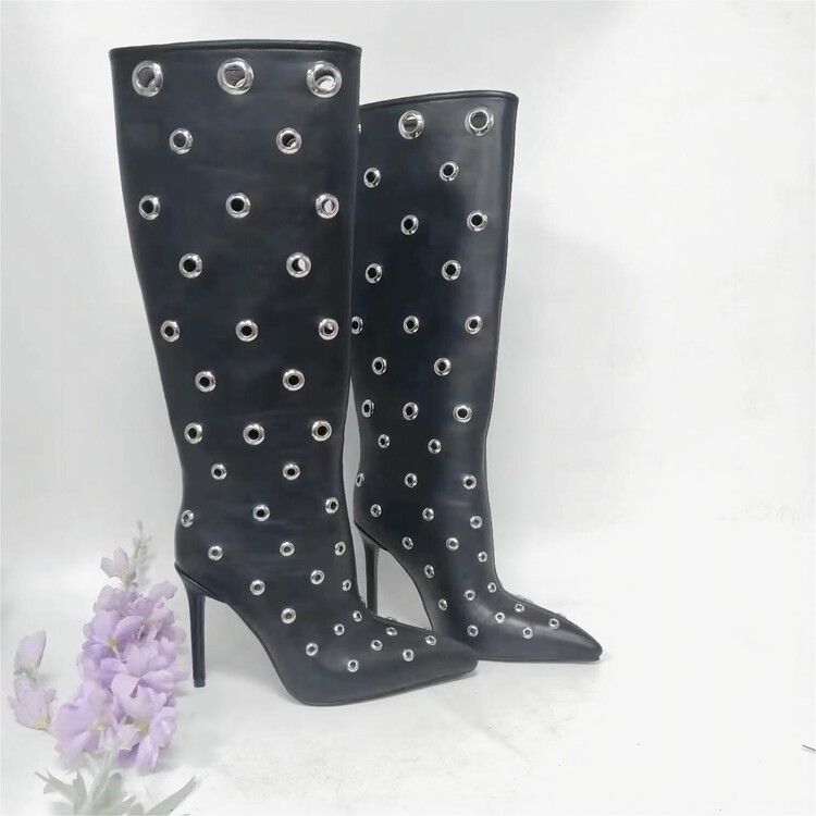 Women's High Top Breathable Sandals with Stiletto Heels Versatile Style Big Eye Design Over-the-Ankle Rubber Sole Cowboy Boots_vogvips.com