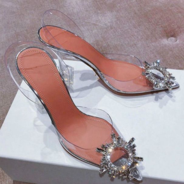 2024 New Summer Water Diamond Sun Buckle Headed Popular On The Internet, Same Size Pointed Transparent High Heel Sandals_vogvips.com