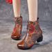 Ethnic Style 2021 New Mom's Plush Warm Cotton Shoes Women's Top Layer Cowhide Printed Chunky Heel Soft Sole Short Boots_vogvips.com