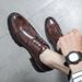 Euro Step Wear-Resistant Casual Leather Business Round Toe Thick Sole Men's Brogue Carved Wedding Height Increasing Shoes_vogvips.com