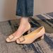 Wide High-heeled With Chunky Mid-heel, Patent Leather Square Buckle, Elegant Shallow Cut, Solid Color, Suitable For Wide_vogvips.com