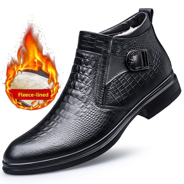 Men's Embossed Crocodile Chelsea Boots Pointed Middle Top Short Boots Wind Martin Boots Men's_vogvips.com