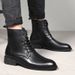 High top shoes Fashion casual pointed side zipper lace-up leather boots_vogvips.com