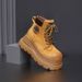 Genuine Leather Thick-Soled Martin For Women 2025 New Autumn Winter British Style Yellow Short Height-Increasing_vogvips.com