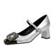 5298-K83 European And American Style Chunky Heel Shallow Square Toe Color-blocked Shiny Metal Buckle Mary Jane Party_vogvips.com