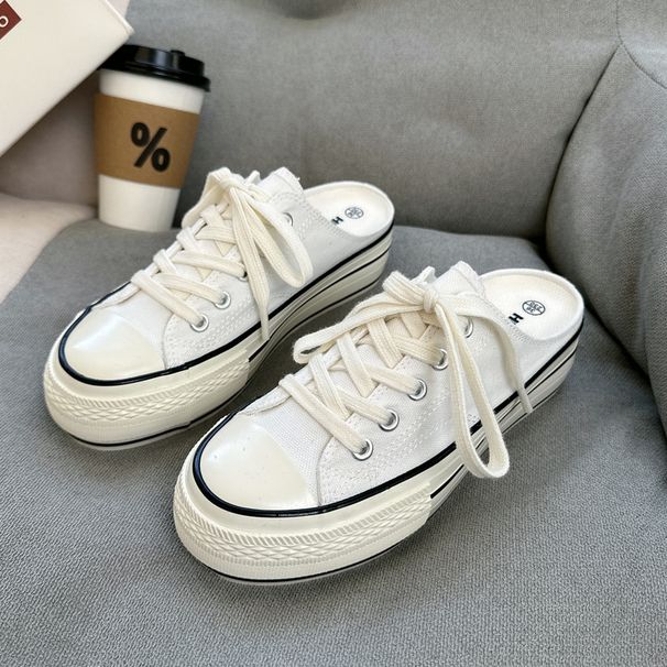 New Women Summer Thick-Soled Slippers Canvas Slip-On Mules Lady Backless Sneakers Adult Casual Fabric Shoes_vogvips.com