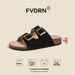 Women's Casual Sandals Full Cowhide Sole Thick Heel Outdoor Wear Retro Double Buckle Half Length Slip-On Shoes_vogvips.com