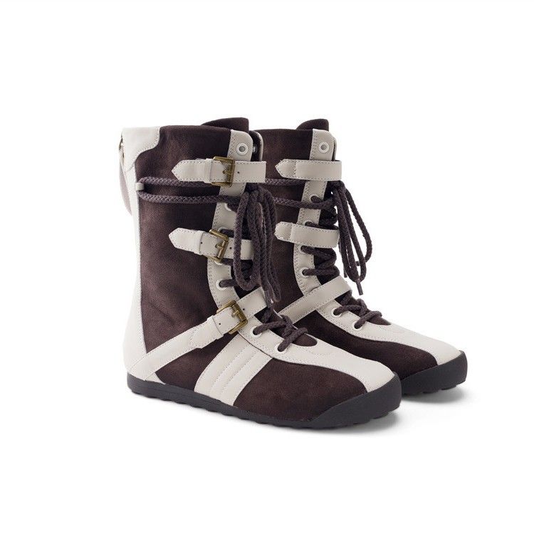 Women Boxing Boots SGIRL TWTW Lace-Up German Training Short Flat Boxing Women Suede Patchwork Belt Buckle Martin Boots_vogvips.com