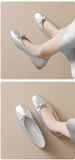 French Bow Silver Light Mouth Single Shoes Women's One-pedal Flat-soled Soft-soled Grandma Shoes_vogvips.com