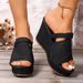 Women's plus Size Wedge Sandals Summer Peep Toe Thick Sole Denim New Style Size 43_vogvips.com