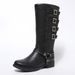 Women's Knee High Riding Boots Western Cowboy Style Chunky Heel Slip On Boots Classic Black Leather Look High Top Riding Boots, Slim Boots_vogvips.com