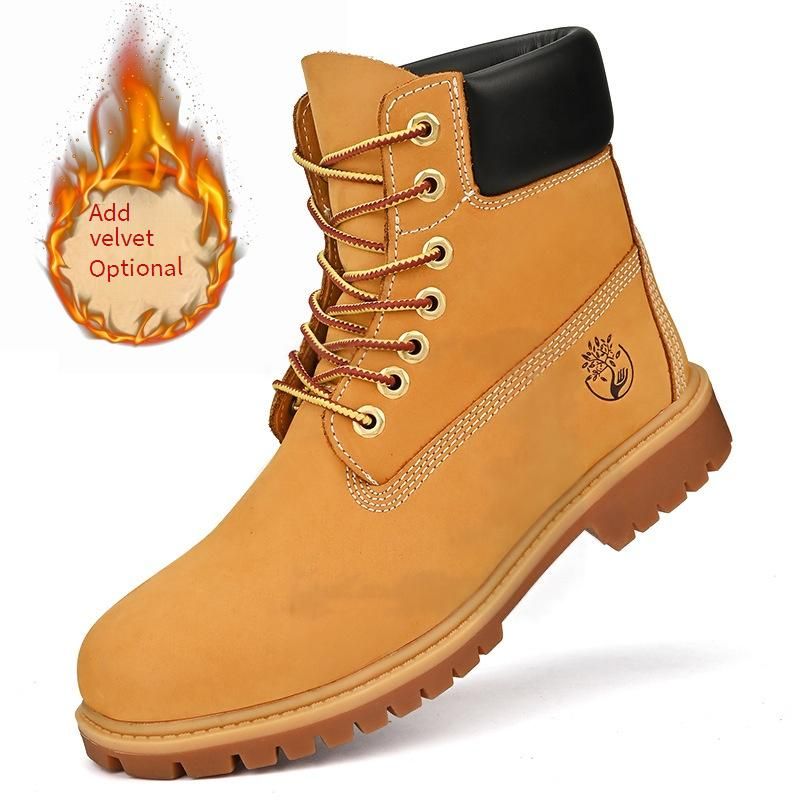 Unisex Durable Leather Work Boots, Waterproof High-Top Martin Boots For Men & Women, Comfortable & Breathable Winter Snow Boots_vogvips.com