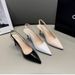 Women's Pointed Toe Low Cut Backless Sandals Patent Leather Nude High Heels Plus Size 43 New Style_vogvips.com