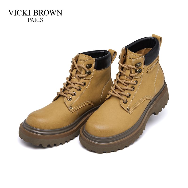 VICKI BROWN Men's Genuine Leather Platform Combat Boots, Soft Padded Insole Comfort Non-Slip Lug Sole Casual Outdoor Ankle Work Boot_vogvips.com