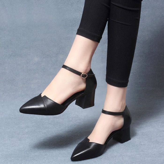 MTX One-Strap Closed-Toe Sandals For Women, Summer Mid-Heel Fashion Versatile Elegant Chunky High Heels_vogvips.com