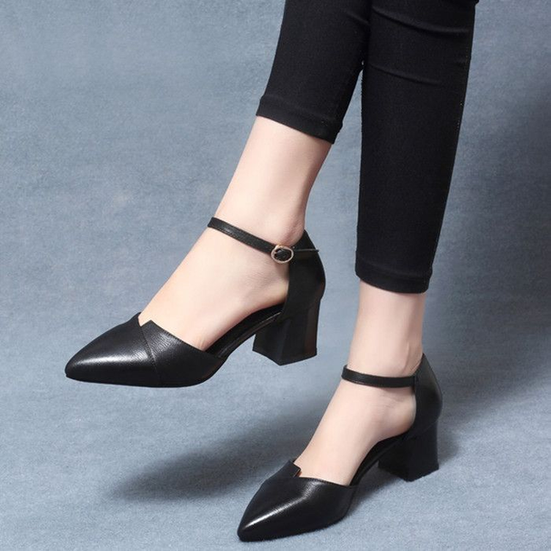 MTX One-Strap Closed-Toe Sandals For Women, Summer Mid-Heel Fashion Versatile Elegant Chunky High Heels_vogvips.com
