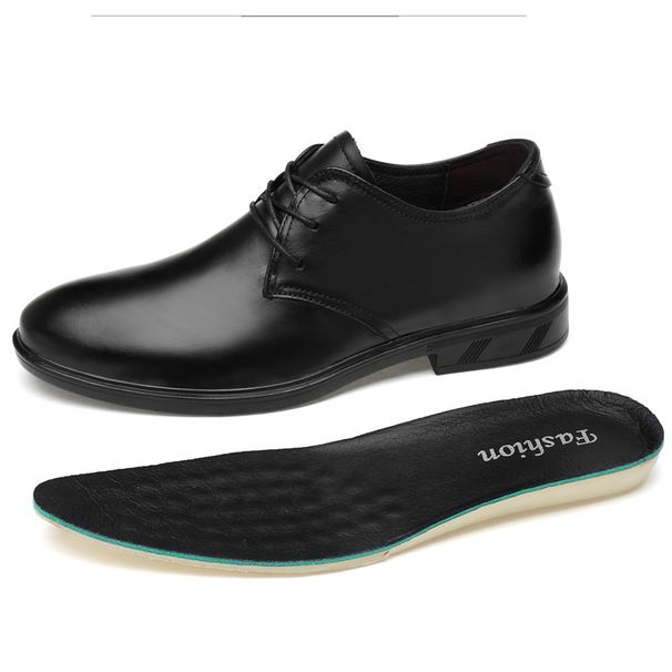 Round Head First Layer Men's Casual Front Lace-up Tooling Shoes Heightening Formal Leather Shoes_vogvips.com