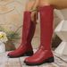 plus Size High Top Women's Side Zipper Slimming Boots Autumn British Style Over-the-Knee Cowgirl Shoes Size 43 Black PU Suede_vogvips.com