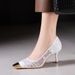 651-8 European And American Style Sexy Lace Mesh High-heeled Shoes With A High-end Feel, Metal Small Square Toe, Shallow_vogvips.com