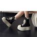 Women's Chunky Platform High-Top Sneakers Gothic Style Lace-Up & Side-Zip Casual Shoes In Black Canvas & Leather Casual Sneakers For Women_vogvips.com