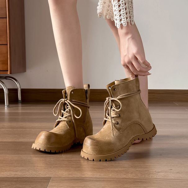 Melard Big Toe Platform Thick Short For Women 2025 New Spring Comfortable Soft Sole Single British Style Martin Boots_vogvips.com