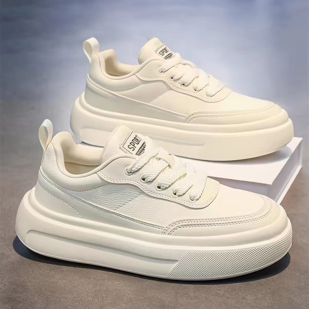 Men's 2026 Summer Korean Version Versatile Soft Sole Leather Non-Slip Casual White Sneakers For Male Students_vogvips.com