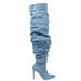 2024 New Foreign Trade Cross-Border Wasteland Pointed Toe Stiletto High Heel Side Zipper Pleated Plus Size Long Slouch_vogvips.com