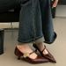 Xiaoxiangfeng Mary Jane Shallow Mouth Single Shoes Women's Autumn Pointed Head Evening Wind Flat Bottom With Small Leather Shoes_vogvips.com