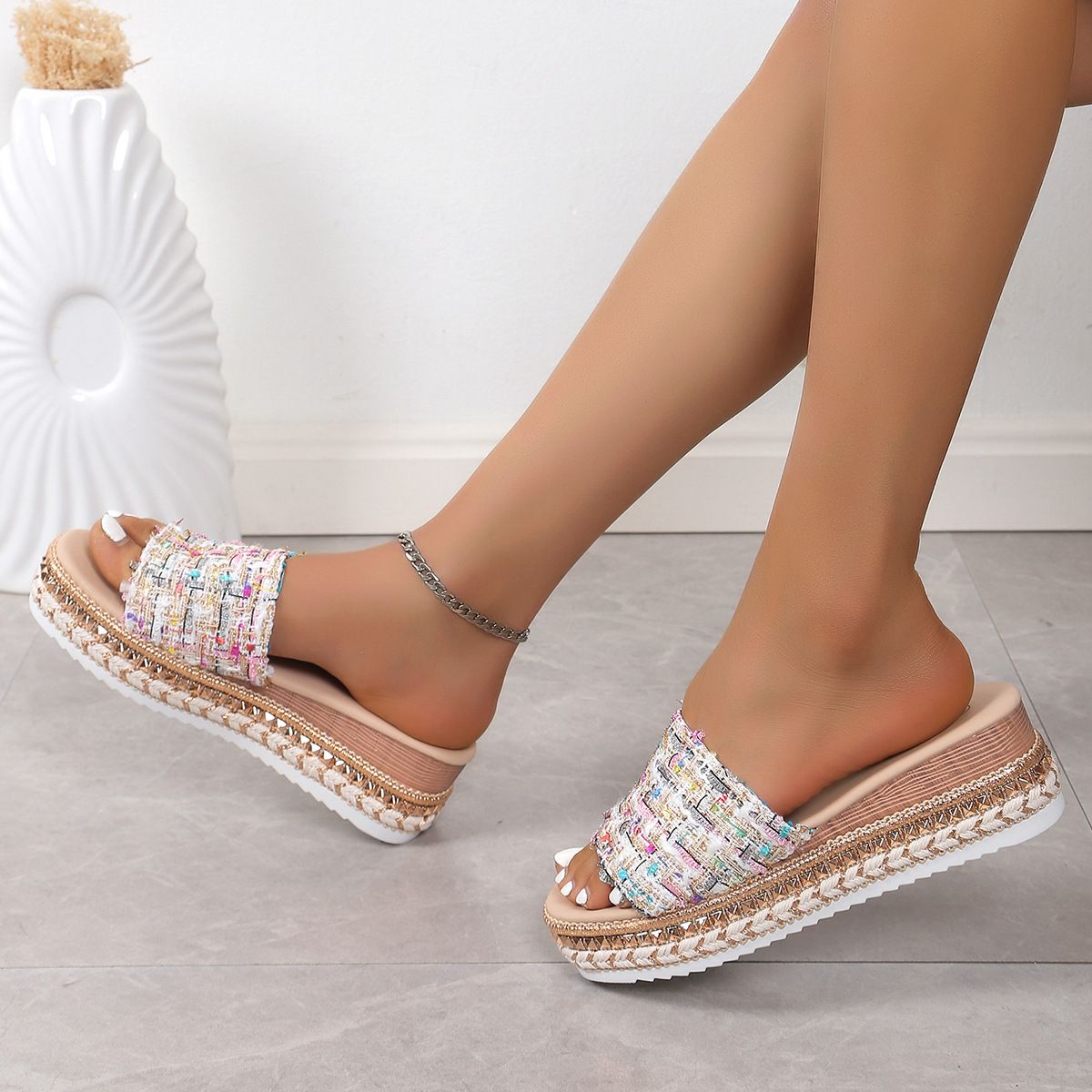 Women's Shoes Summer New Style Small Fragrance Style Large Size Outdoor Casual Sandals For Women Rope Wedge Heel Thick Bottom Platform Shoes_vogvips.com