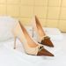 9283-2 European And American Style Banquet High Stiletto Heels Shallow Mouth Color Block Pointed Toe Metal Chain_vogvips.com